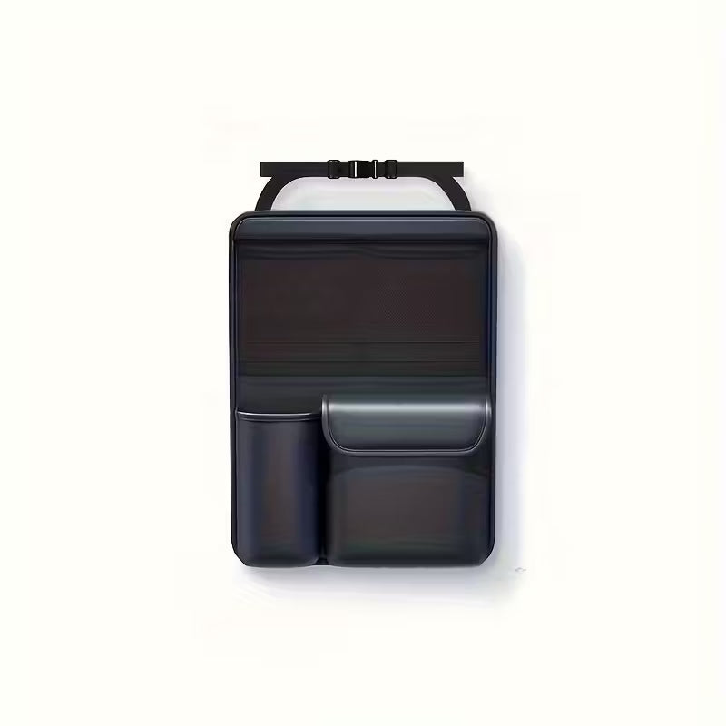 Black car organizer with mesh and storage compartments 